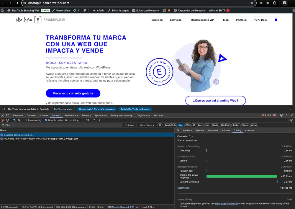 captura de imagen de la web comprobando el TTF despues de migrar la web